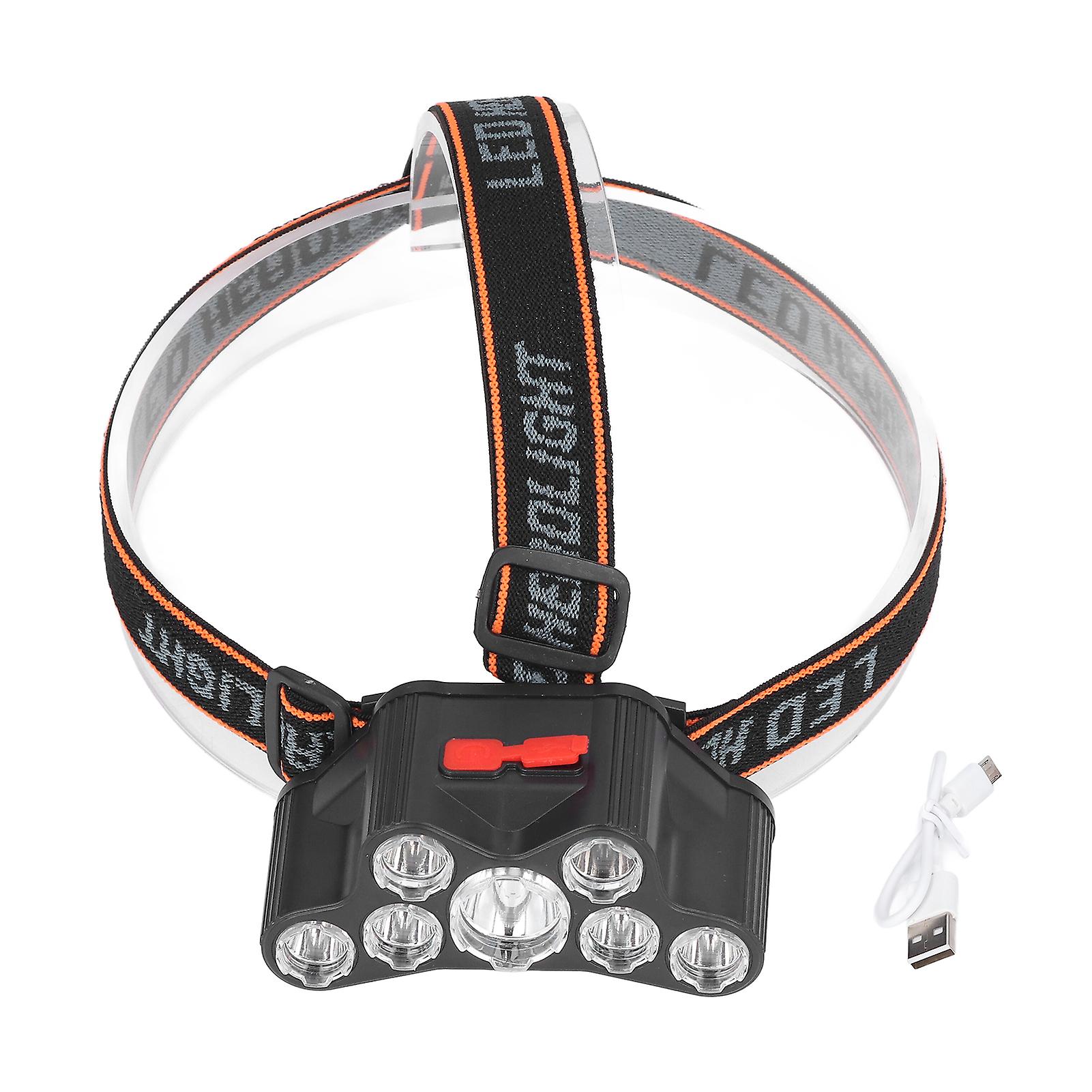 LED Headlamp 7 Lamp Beads High Brightness 4 Mode Waterproof USB Charging Head Band Light for Camping Maintenance