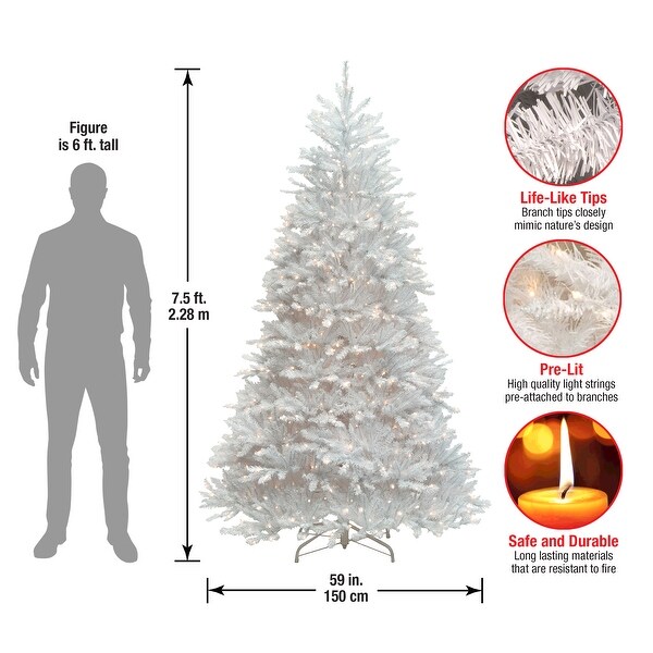 National Tree Company 7.5 ft. Dunhill White Fir Hinged Tree with 750 Clear Lights