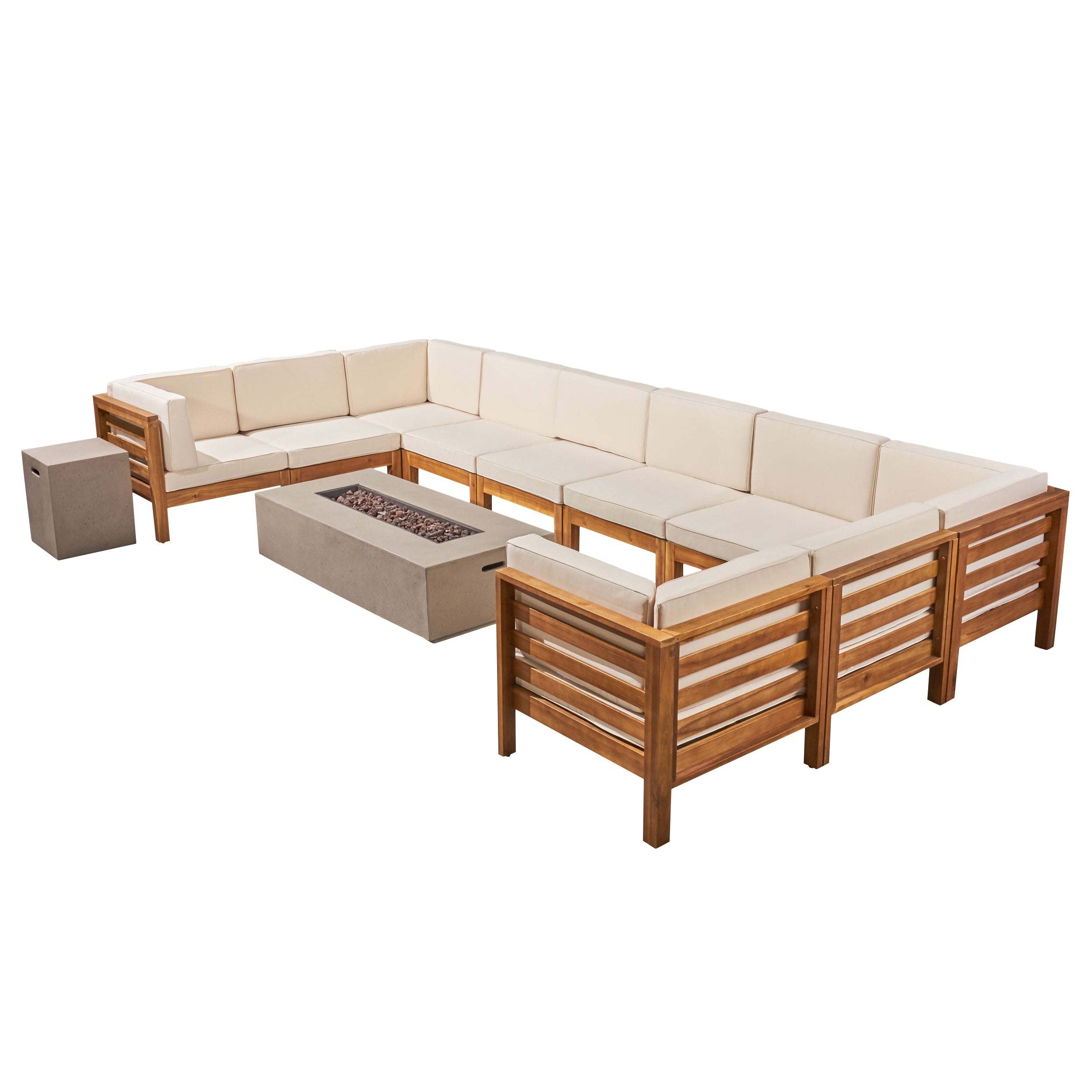 Ravello Outdoor 12 Piece U-Shaped Sectional Sofa Set with Fire Pit