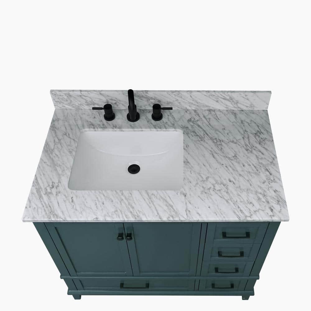 Home Decorators Collection Merryfield 37 in W x 22 in D x 35 in H Bathroom Vanity in Antigua Green with Carrara White Marble Top