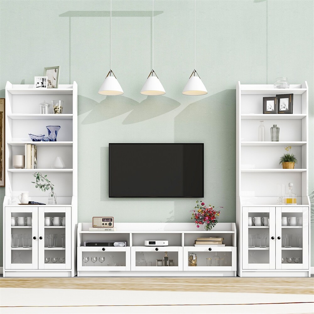 Multifunctional TV Stands Set with Tall Cabinets for TVs Up to 65\