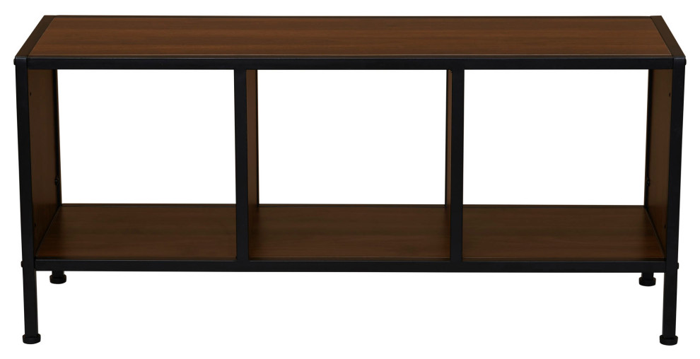 TV Stand Coffee Table  Square Cube Storage Mid Century Walnut  Black Metal   Industrial   Entertainment Centers And Tv Stands   by Household Essentials  Houzz