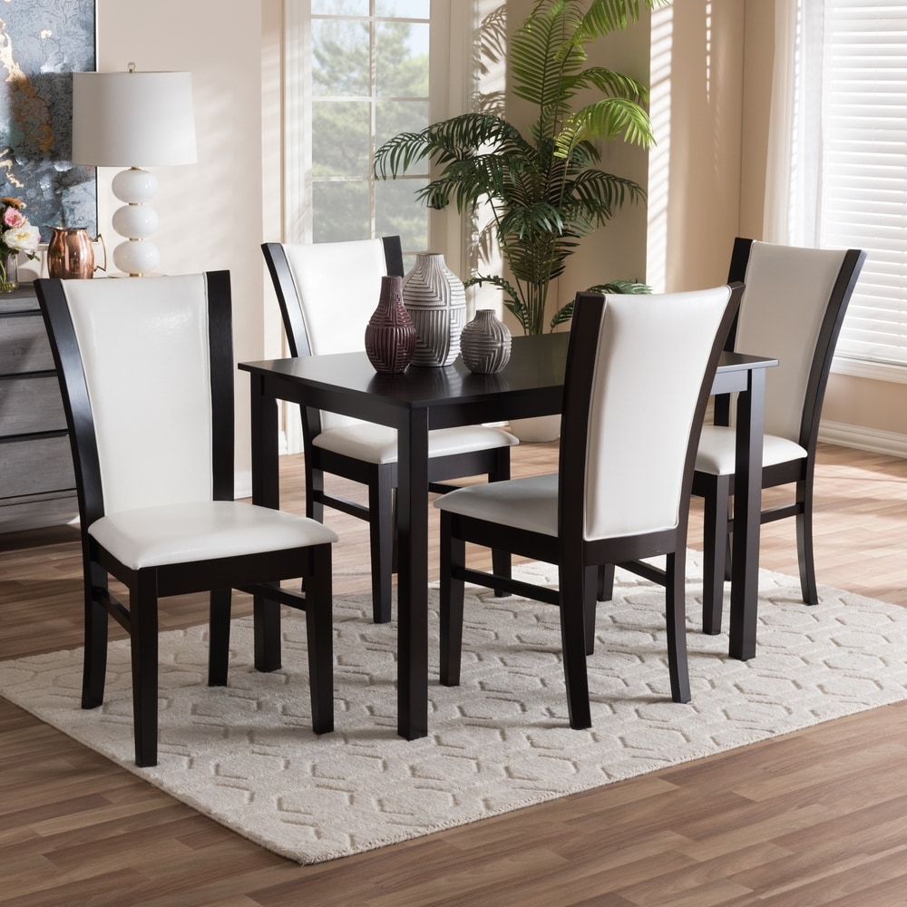 Contemporary 5 Piece White Faux Leather Dining Setby Baxton Studio