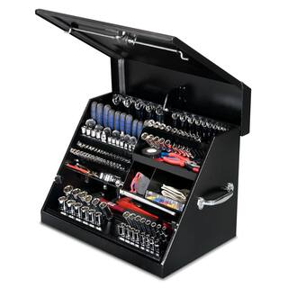 Montezuma 27 in. W x 18 in. D Portable Triangle Top Tool Chest for Sockets Wrenches and Screwdrivers in Black Powder Coat SE250B