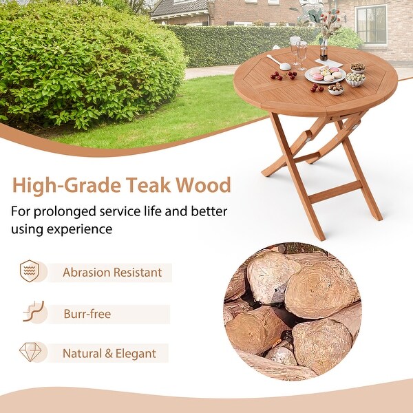 Gymax 31.5inch Round Outdoor Folding Table Patio Solid Indonesia Teak