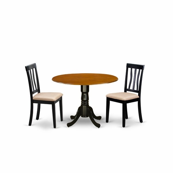 3-piece Dining Set Contains Round Table and 2 Dining Chairs in Black and Cherry Finish (Chairs Seat Options)