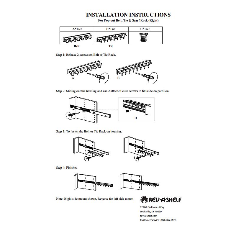 Rev-A-Shelf Sidelines BRCSL-14NS-CR-1 14 Chrome Closet Wall Belt Rack Organizer