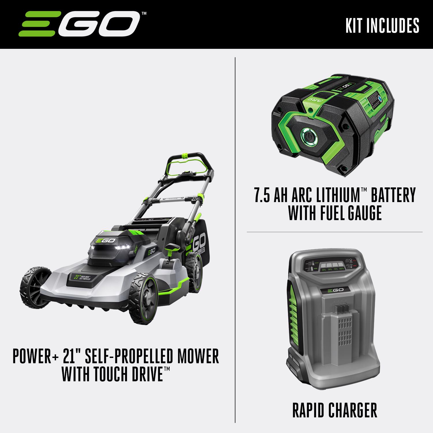 EGO Power+Touch Drive LM2125SP 21 in. 56 V Battery Self-Propelled Lawn Mower Kit (Battery \u0026 Charger) W/ 7.5 AH BATTERY