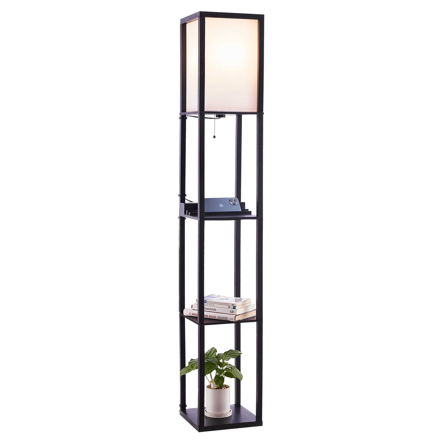 Bestco 63 Inch Standing Lamp for Living Room Bedroom & More Floor Lamp w Shelves, Black