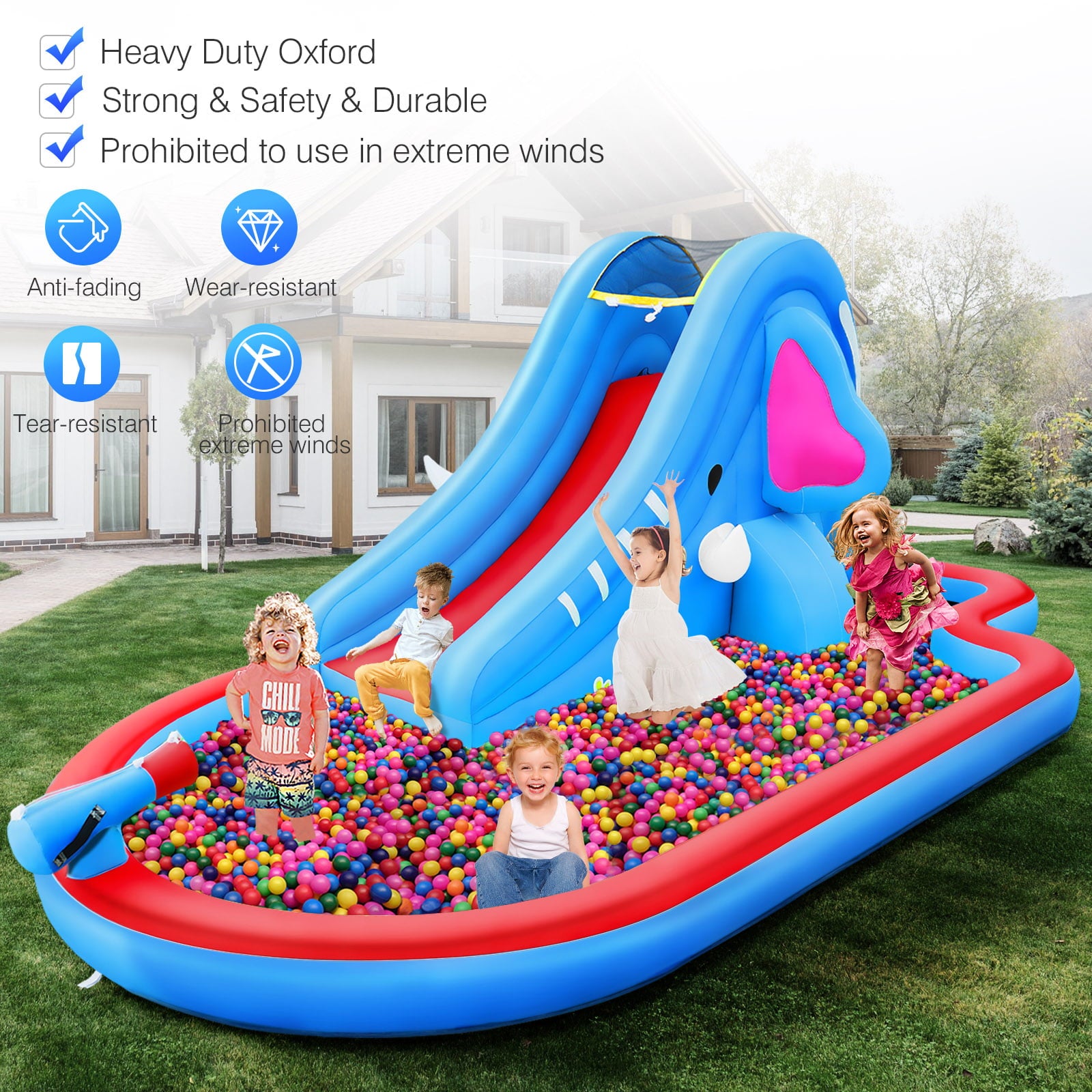 Bouncy Castle Inflatable with Slide Water Park Inflatable Pool Water Slides Spring Castle With Blower for Children From 4 to 12 Years