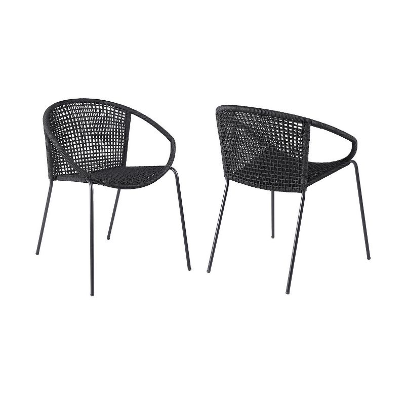 Dining Chair with Interwoven Geometric Seat and Back， Set of 2， Black