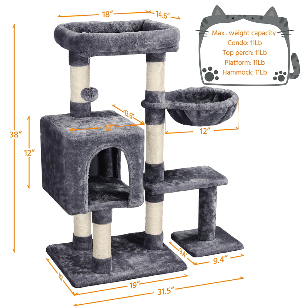 SMILE MART 4-Level Cat Tree Condo with Plush Perch, Dark Gray