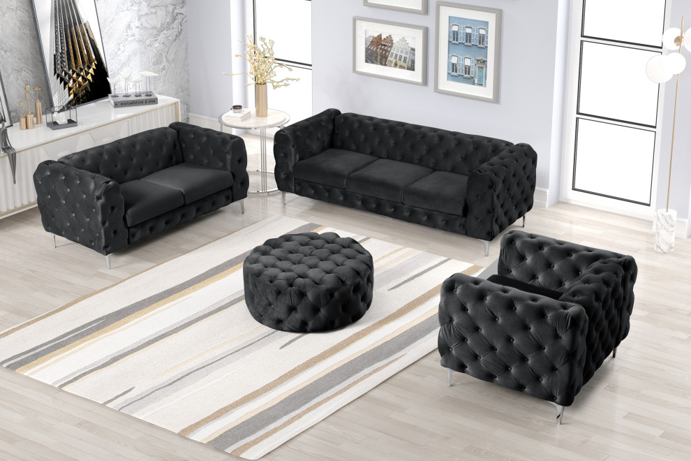 Julissa 4 Piece Velvet Living Room Set UFE   Midcentury   Living Room Furniture Sets   by US Furnishings Express  Houzz