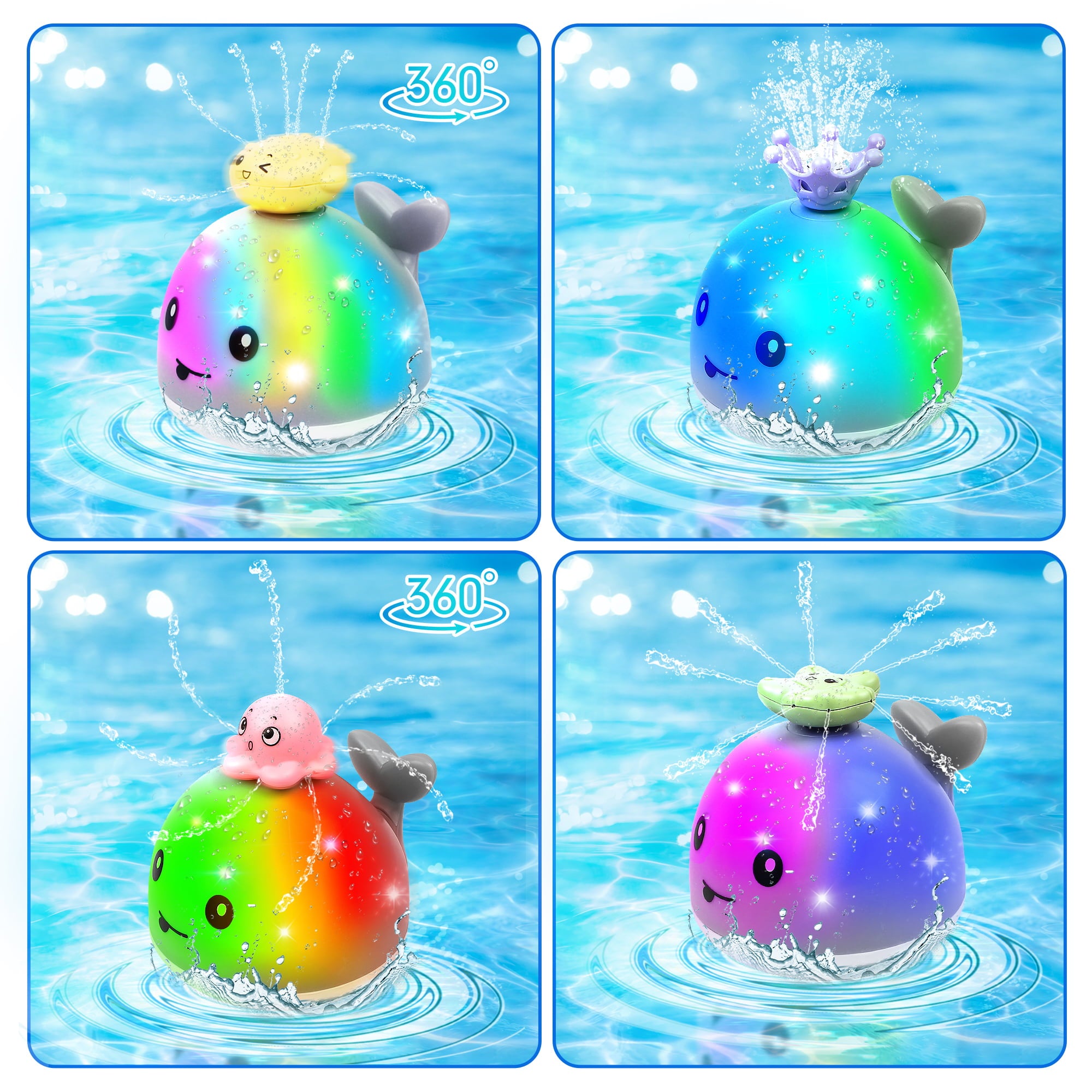 Hot Bee Whale Bath Toys for Kids， 4 Water Spraying Modes Summer Swimming Pool Toys， Light up Sprinkler Bathtub Toys Christmas Birthday Gift for Baby Boys Girls-Gray