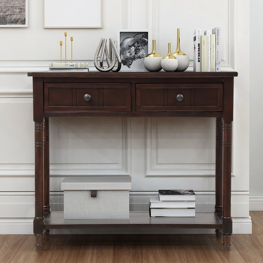 Console Table Traditional Design with Two Drawers and Bottom Shelf