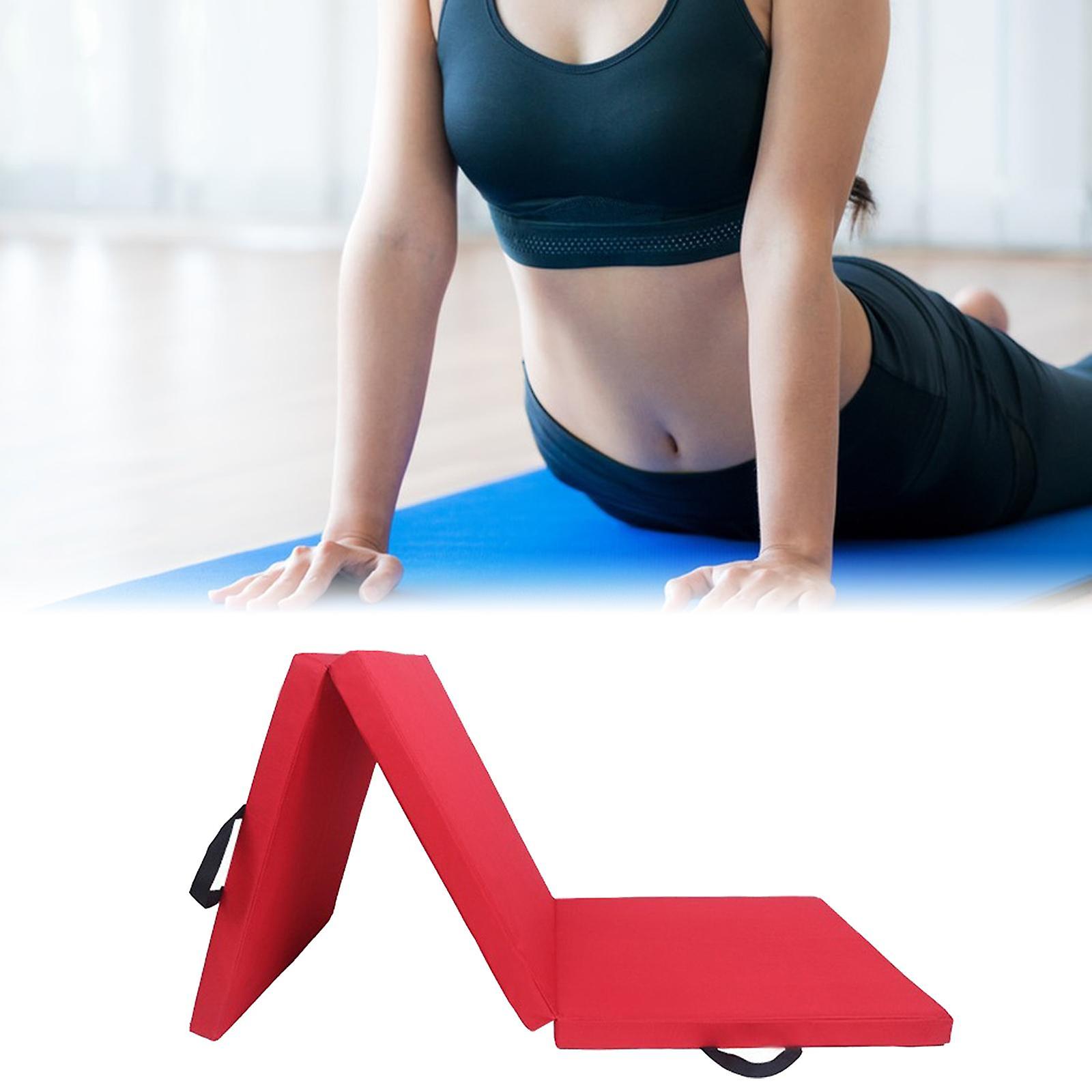 Three Fold Folding Thick Exercise Mat Yoga Pad For Stretching Training Fitness Red Pu Leather