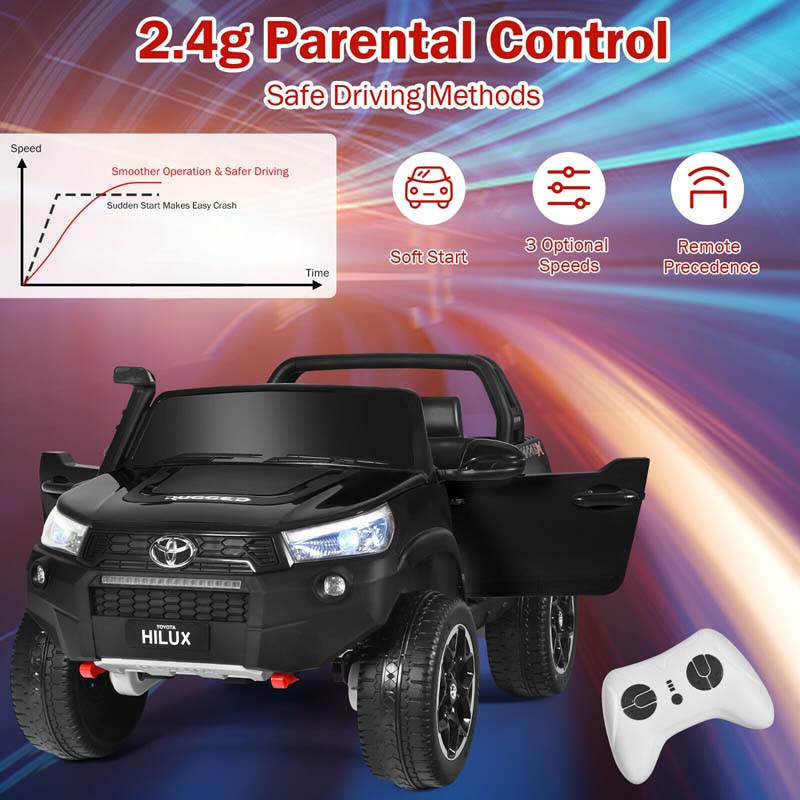 Licensed Toyota Hilux 2-Seater Kids Ride on Car 4WD 2x12V Battery Powered Riding Toy Truck with Remote