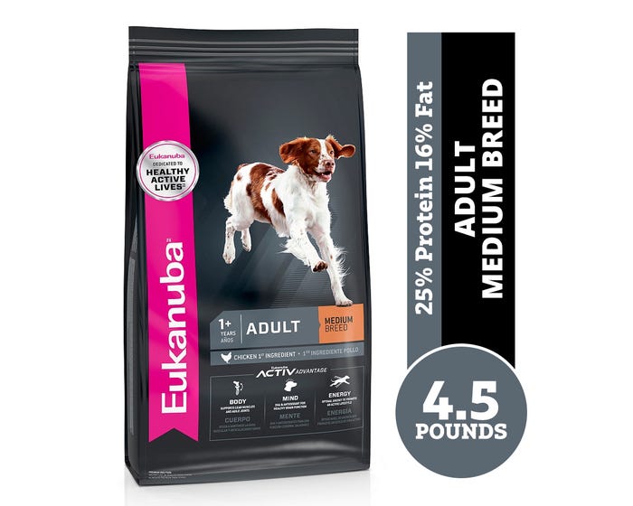 Eukanuba Adult Medium Breed Chicken Formula Dry Dog Food， 4.5 lb. Bag