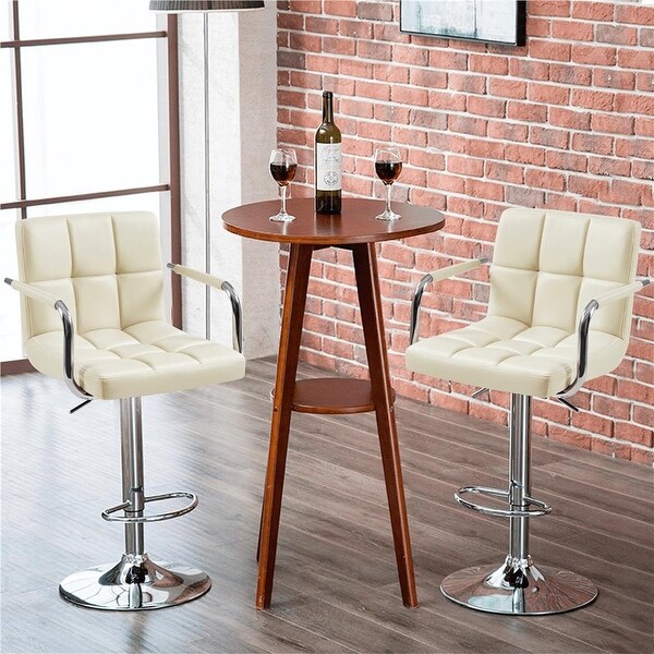 2PCS PU Leather Swivel Bar Stools with Backrests Footrest for Kitchen Dining Room， Beige