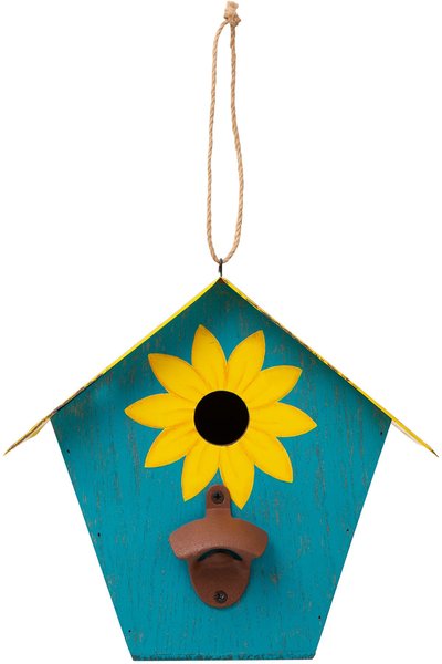 Glitzhome Wood and Metal License Plates Birdhouse， Light Blue