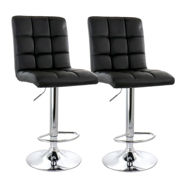 Elama Square Tufted Faux Leather Modern Bar Stool Black Adjustable Swivel Base Set of 2