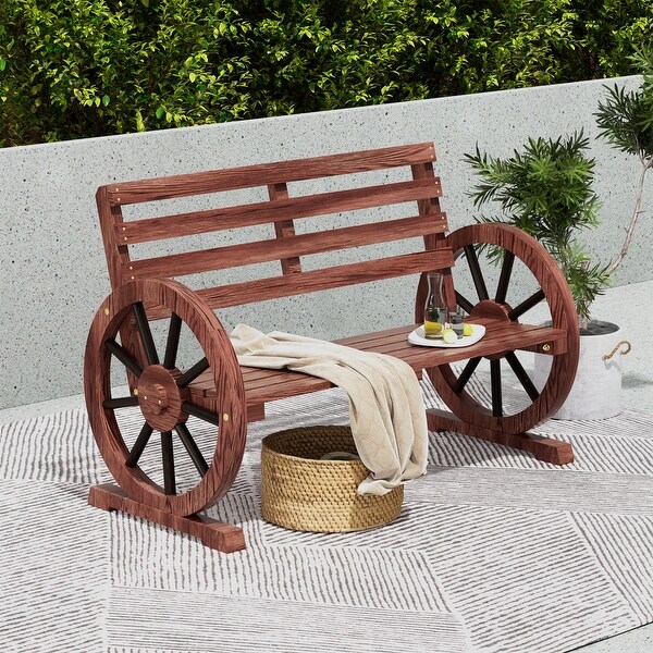 41' Rustic Wooden Wheel Bench