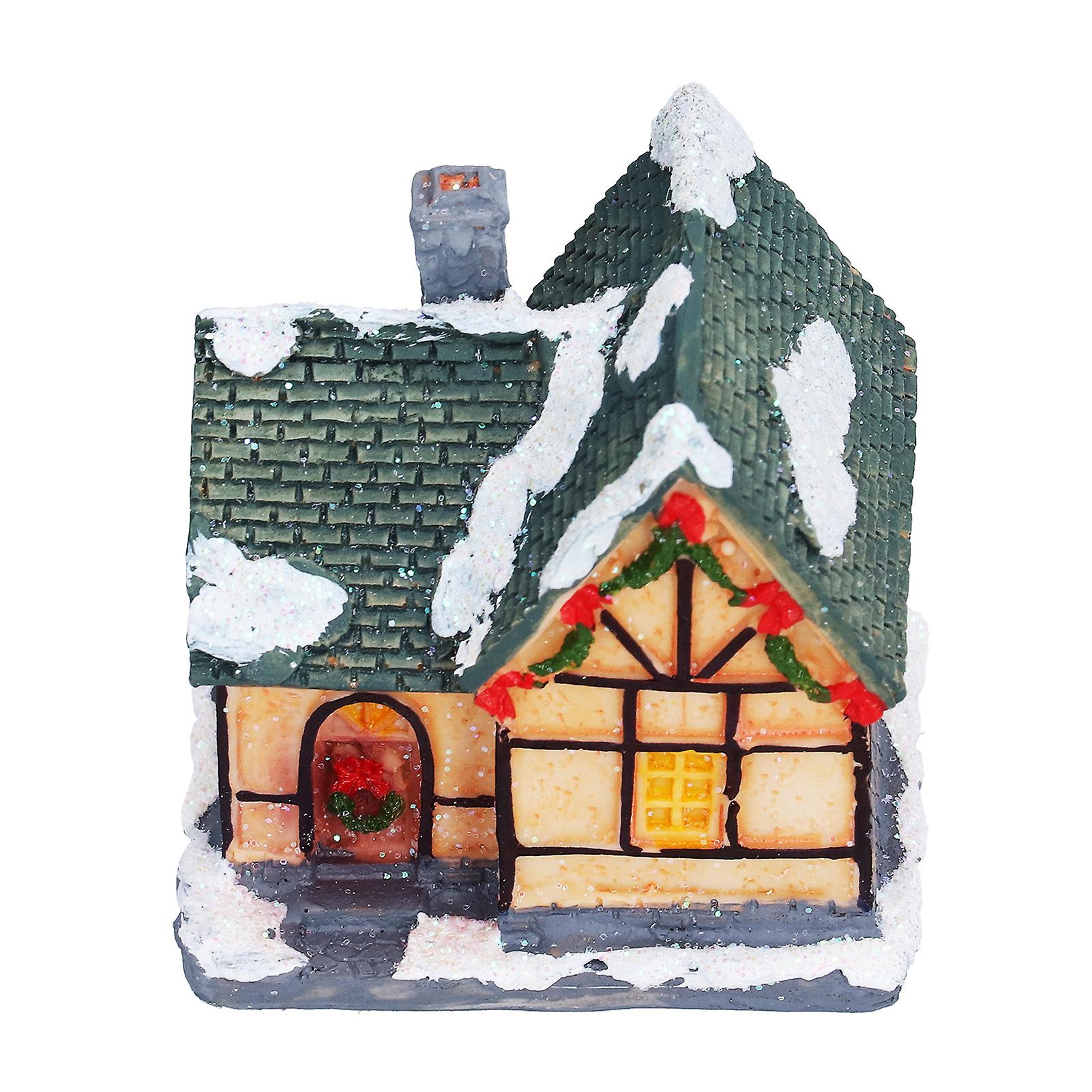 Christmas House Village Led Lights Decorating Battery Operated Resin House Decoration For Christmas Gifts