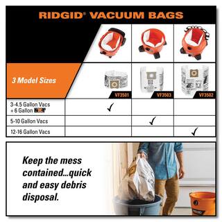 RIDGID High-Efficiency Size A Dust Collection Bags for 12 to 16 Gallon RIDGID WetDry Shop Vacuums (6-Pack) VF3502A