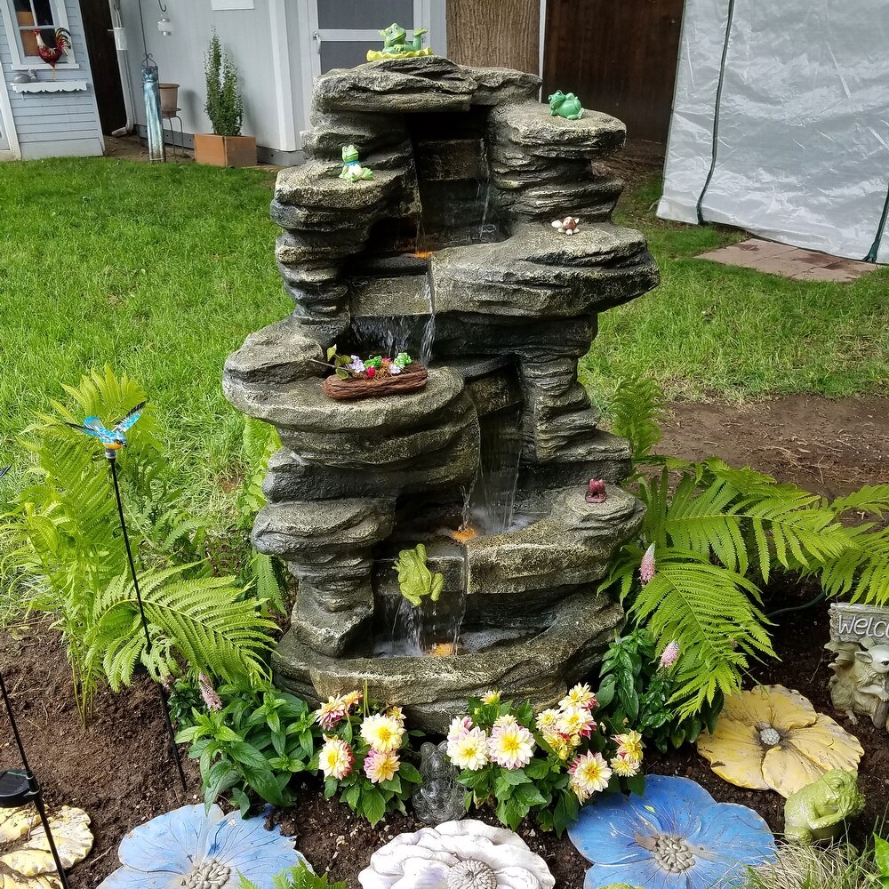 Stacked Shale Outdoor Water Fountain Backyard Feature w/ LEDs   38\