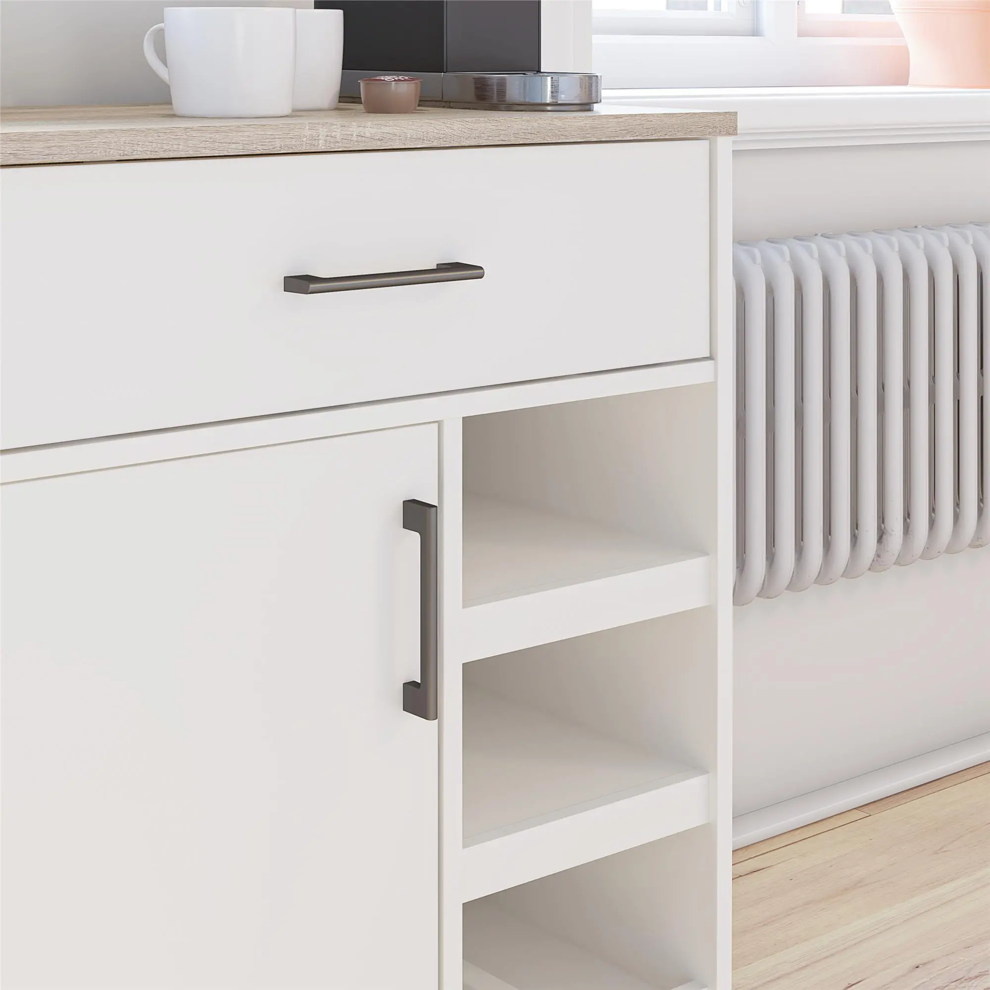 Whitmore White Bar Cabinet with Beverage Shelves