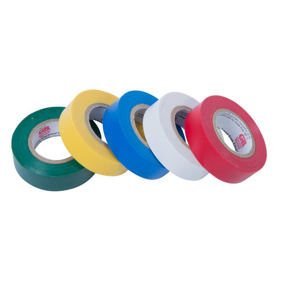 Gardner Bender 12 in. x 20 ft. Colored Electrical Tape (5-Pack) GTPC-550