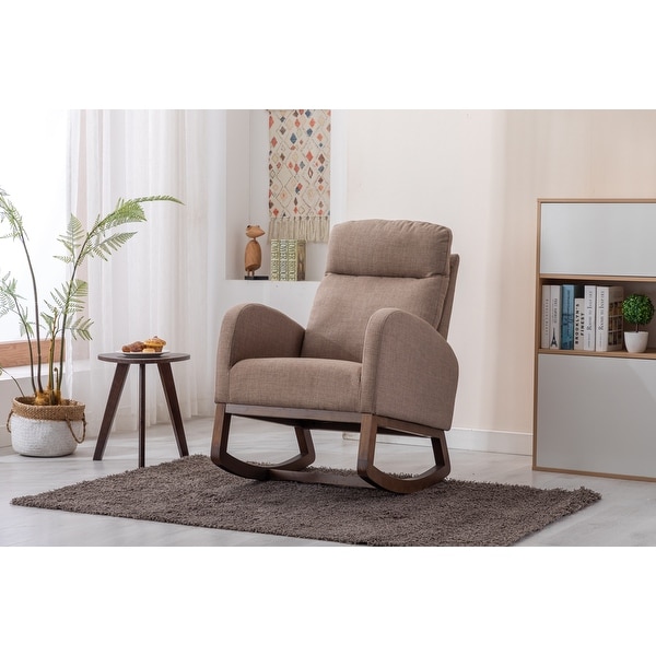 Modern Fabric Tall Back Accent Chair Rocker Chair Upholstered Armchair with Side Pockets， Leisure Single Sofa for Living Room