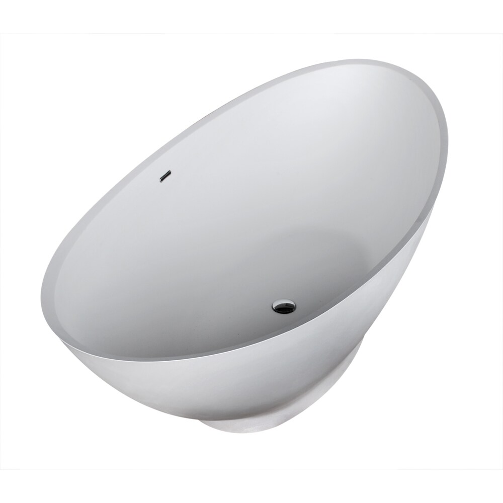 Anzzi Ala 6.2 foot Man made Stone Center Drain Freestanding Bathtub in Matte White