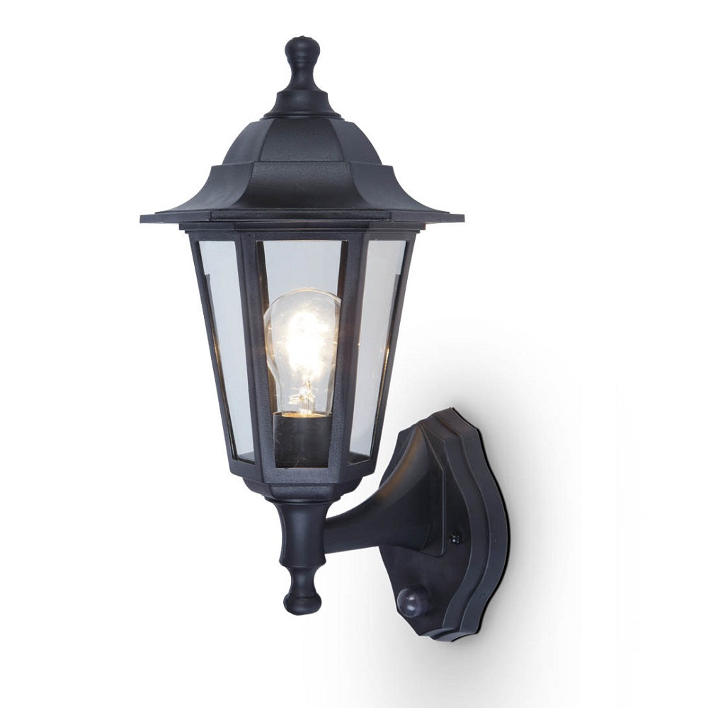 Lutec 5112606346 Coastal Black Outdoor Vintage Coach Up Lantern Wall Light with PIR