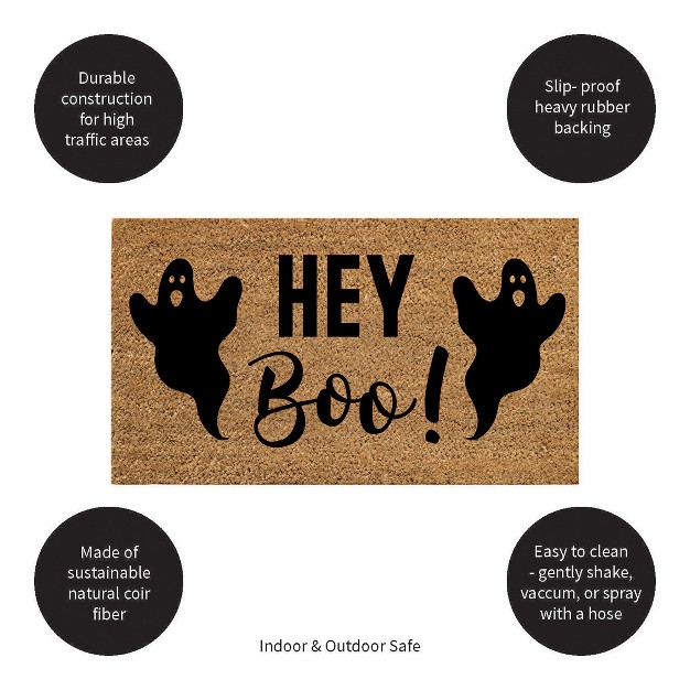 Evergreen 16 X 28 Inches Hey Boo Door Mat Non slip Rubber Backing Dirt Catching Natural Coir Indoor And Outdoor Home Decor