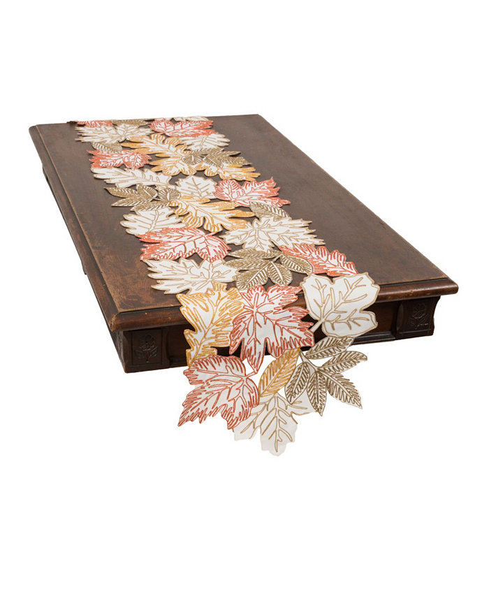 Manor Luxe Autumn Leaves Embroidered Cutwork Table Runner