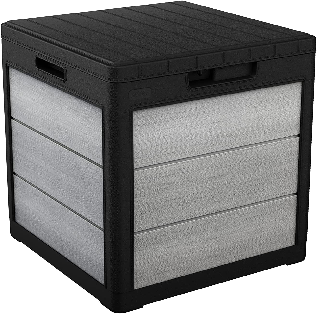 Keter Denali 30 Gallon Resin Deck Box for Patio Furniture， Pool Accessories， and Storage for Outdoor Toys， Grey/Black