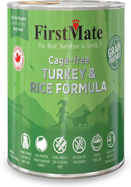 Firstmate Turkey and Rice Formula Cage-Free Canned Dog Food， 12.2-oz can， case of 12