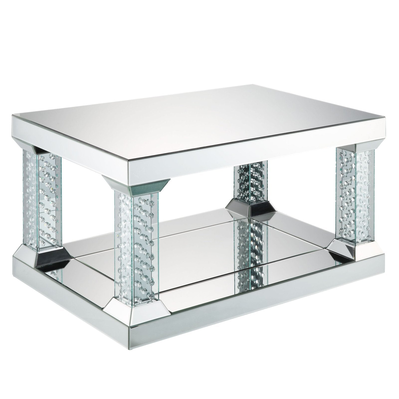 ACME Nysa Square Coffee Table in Mirrored and Faux Crystals