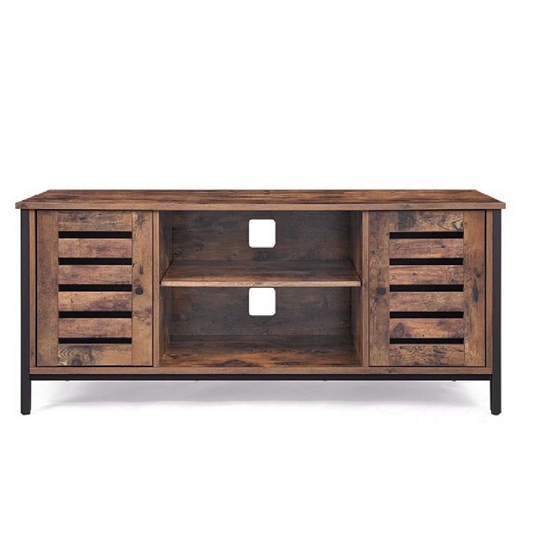 Industrial Tv Console Unit With Shelves， Cabinet With Storage， Louvered Doors