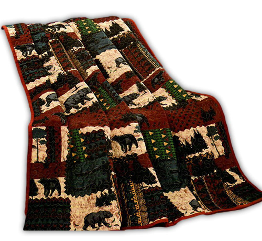 BLACK BEAR Wilderness Cabin Quilted Throw Blanket， 50