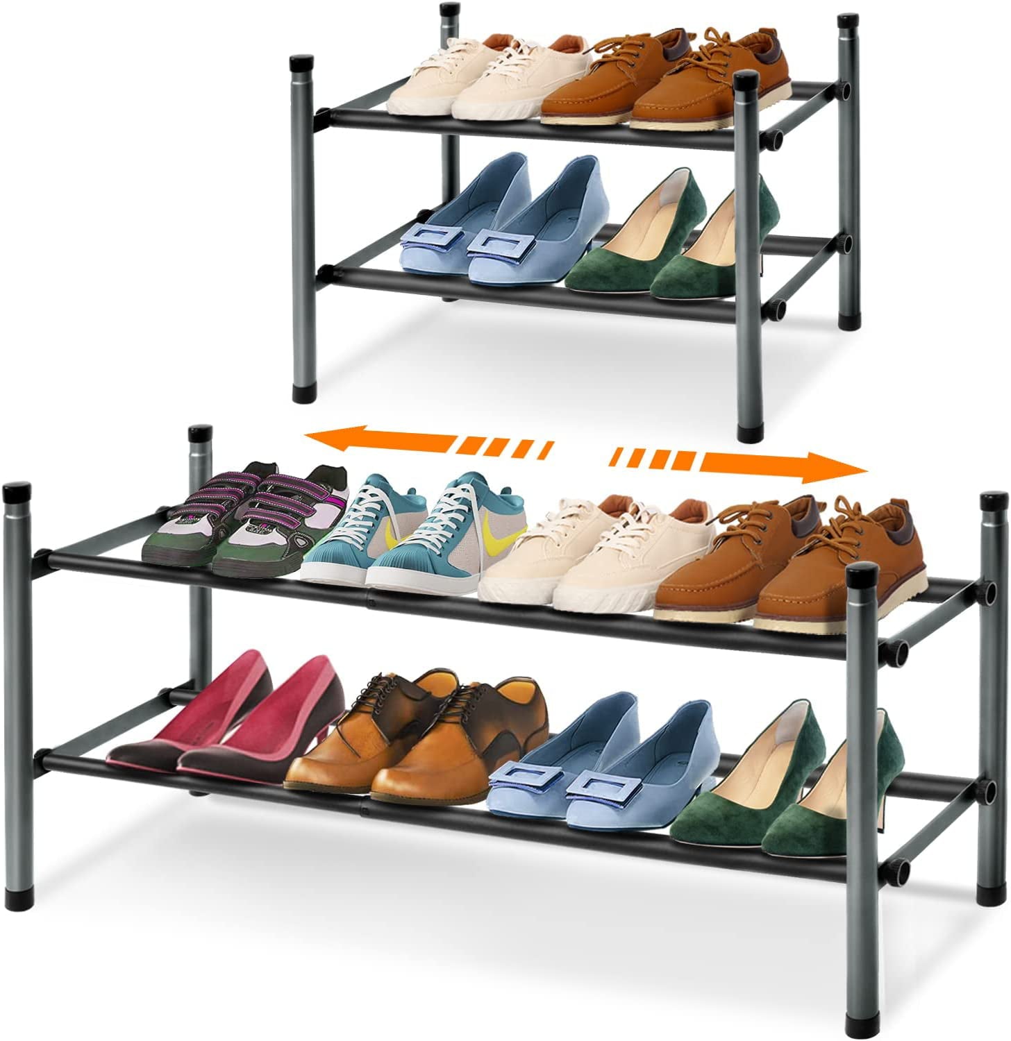 MULISOFT 2-Tier Expandable Shoe Rack， Stackable and Adjustable Shoe Rack Organizer， Sturdy and Durable Metal Shoe Storage Organizer， Vertical Shoe Rack for Closet/Entryway/Bedroom/Dorm/Doorway，1 Pack