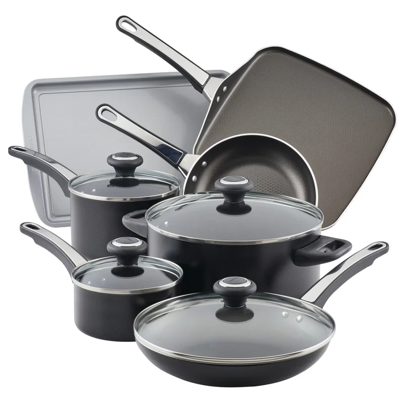 Farberware 21809 High Performance Nonstick Cookware Pots and Pans Set Dishwasher Safe， 17 Piece， Black