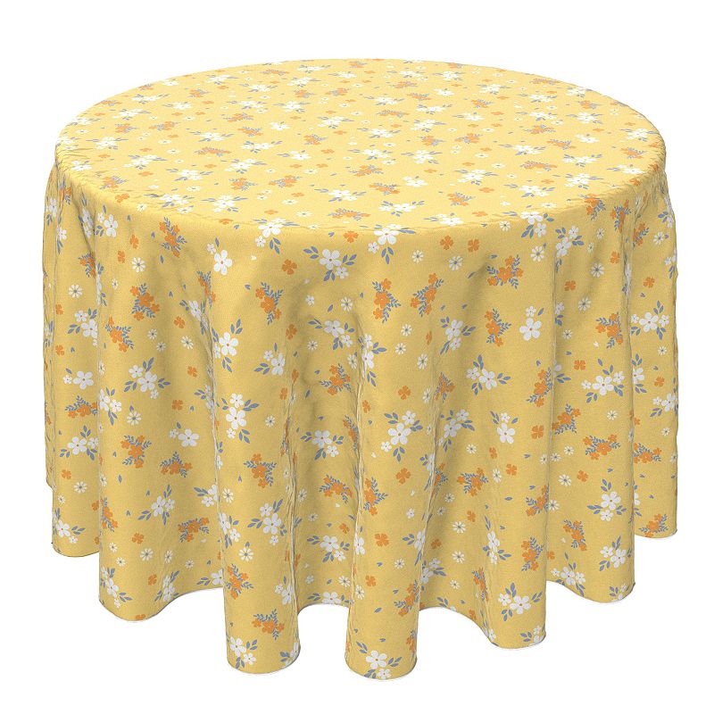 Round Tablecloth， 100% Cotton， 60 Round， Decorative Floral on Orange Background