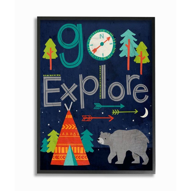 Go Explore Night Time Tent With Bear Framed Giclee Kids x27 Texturized Art Stupell Industries