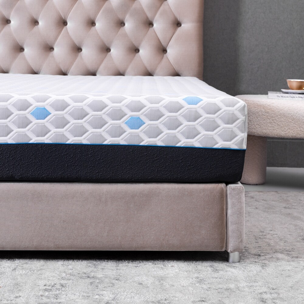 10 Inch Twin Size Mattress  Gel Memory Foam Infused Bamboo Charcoal Mattress  Mattress in a Box Light Grey Blue