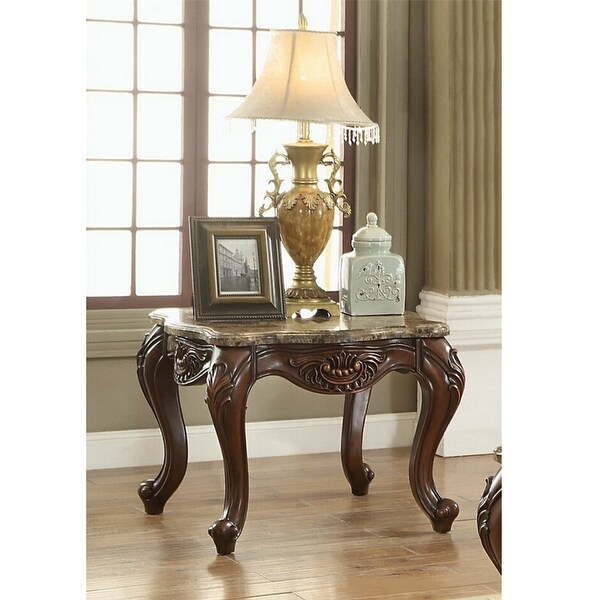 Marble Top End Table with Wood Legs in Cherry Oak