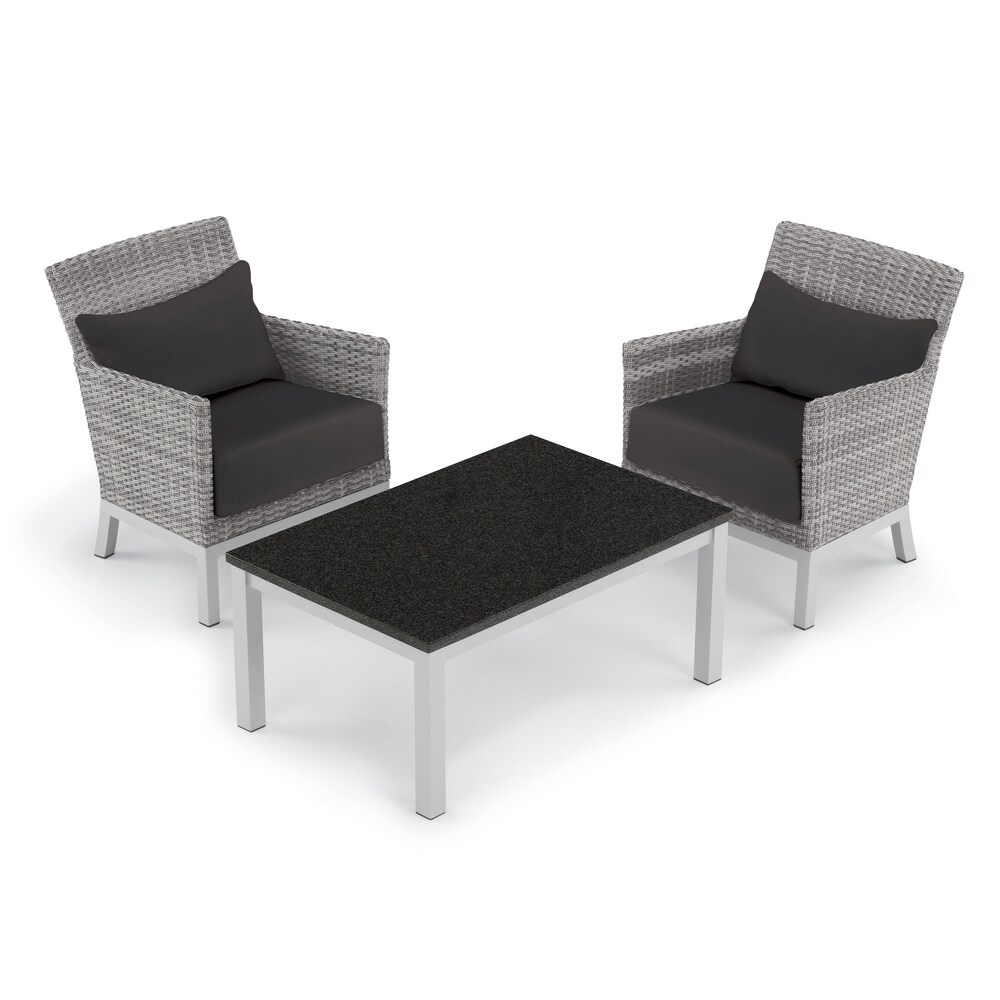 Oxford Garden Argento 3 piece Resin Wicker Club Chair   Travira Lite Core Coffee Table Set   Jet Black Cushion   Pillow