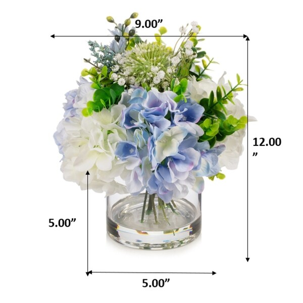 Enova Floral Mixed Artificial Hydrangea Flower Arrangement in Glass Vase For Home Office Wedding Decoration