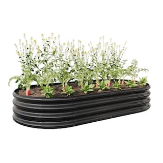 Runesay 70.86 in. L x 35.43 in. W x 11.42 in. H Metal Raised Garden Bed Oval Raised Planter Bed Vegetables Flowers in Black R-AAAISSEBA4